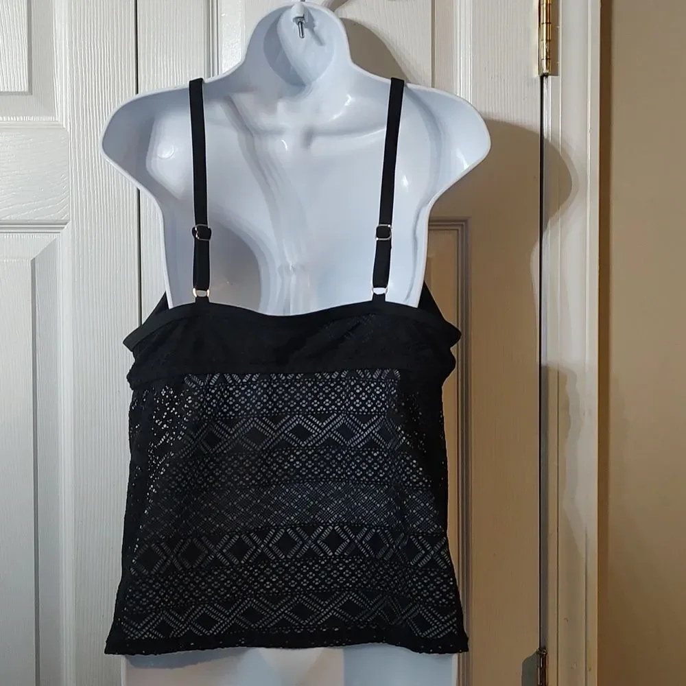 VM black mesh tankini top bathingsuit top swimsuit top Sz 18W  EUC